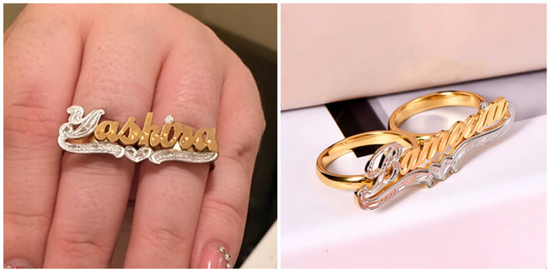 personalised diamond cut name jewellery bulk big diamond cut 2 finger ring custom made wholesale